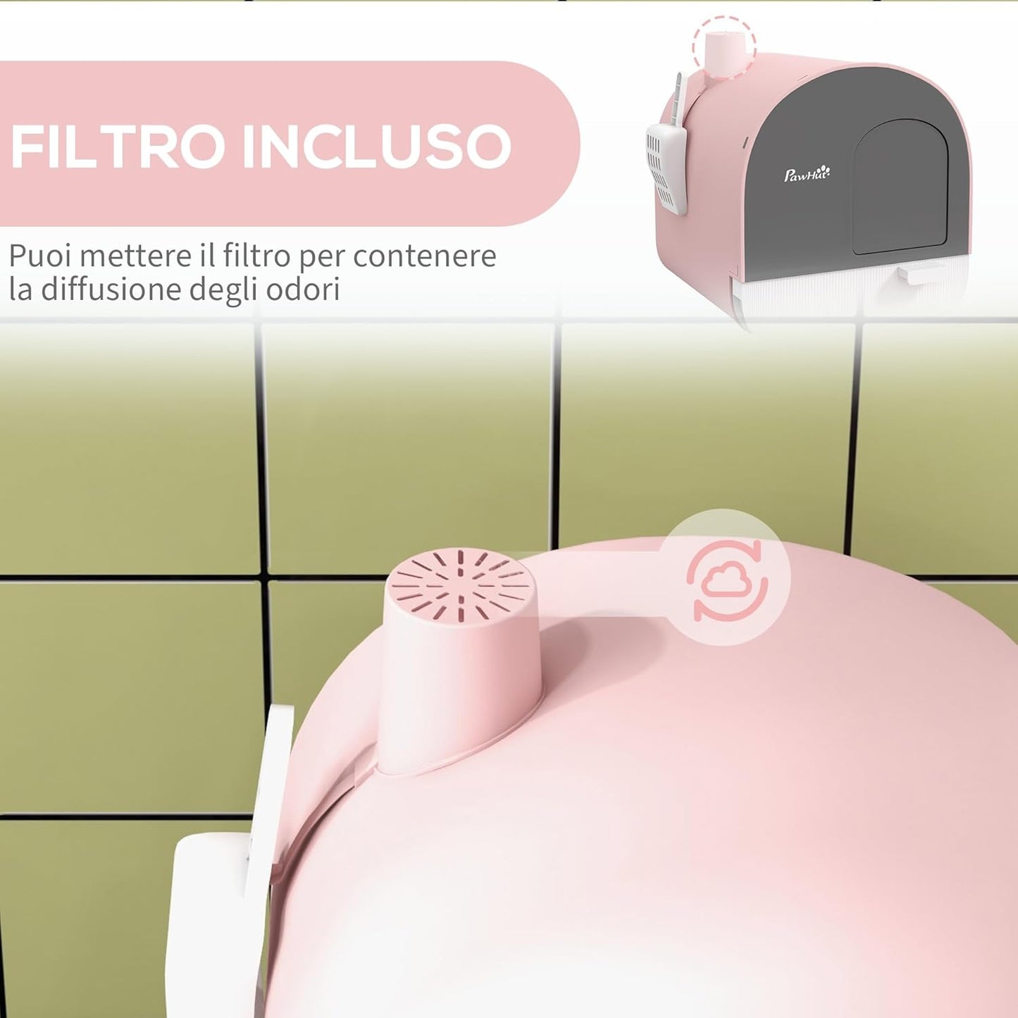 Lettiera per gatti con vassoio rimovibile, filtro e paletta